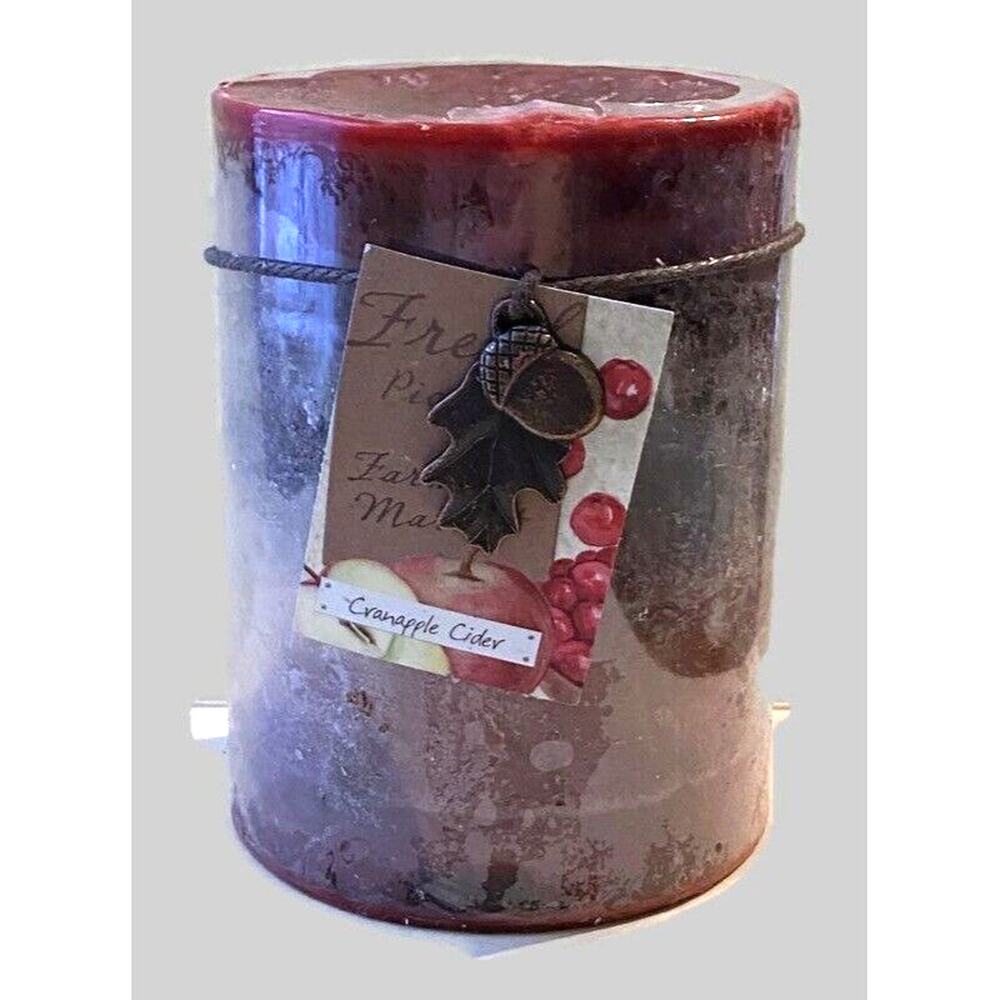 Hobby Lobby Pillar Candle Cranapple Cider Scent Single Wick Oak Leaf Acorn Charm